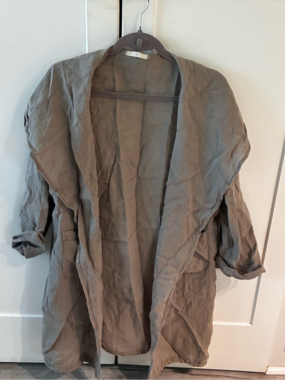 Boutique 100% linen, Relaxed Open-Front Linen-Blend Jacket Taupe, large